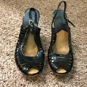 Sling back Micheal kors leather wooden heels